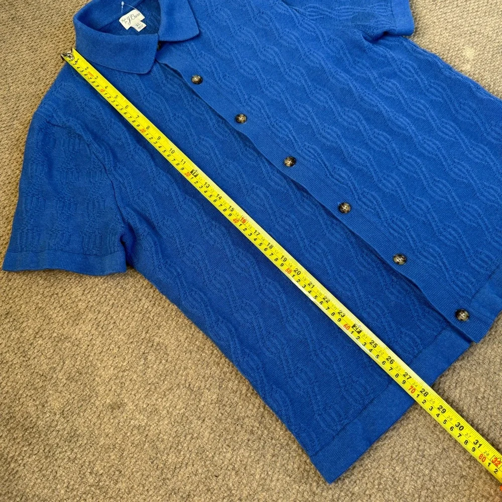 J. Crew Men’s Cotton Short Sleeve Polo Cardigan Geometric Cable Knit Sweater